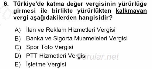 Özel Vergi Hukuku 2 2016 - 2017 Ara Sınavı 6.Soru