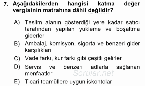 Özel Vergi Hukuku 2 2016 - 2017 Ara Sınavı 7.Soru