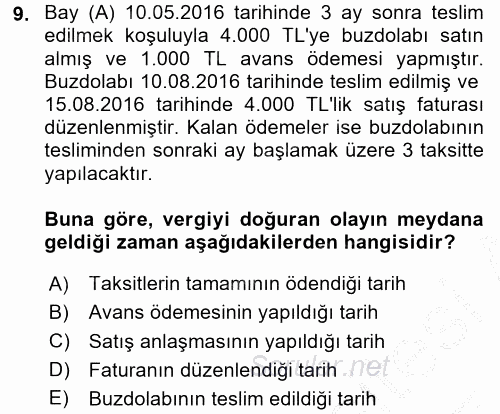 Özel Vergi Hukuku 2 2016 - 2017 Ara Sınavı 9.Soru
