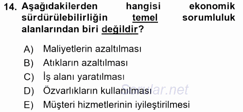 Uluslararası Lojistik 2015 - 2016 Tek Ders Sınavı 14.Soru