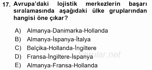 Uluslararası Lojistik 2015 - 2016 Tek Ders Sınavı 17.Soru