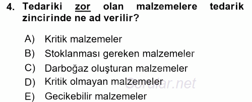 Uluslararası Lojistik 2015 - 2016 Tek Ders Sınavı 4.Soru