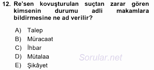 Ceza Muhakemesi Hukuku 2017 - 2018 3 Ders Sınavı 12.Soru
