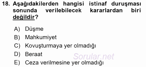 Ceza Muhakemesi Hukuku 2017 - 2018 3 Ders Sınavı 18.Soru