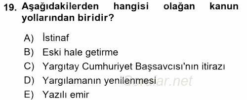 Ceza Muhakemesi Hukuku 2017 - 2018 3 Ders Sınavı 19.Soru