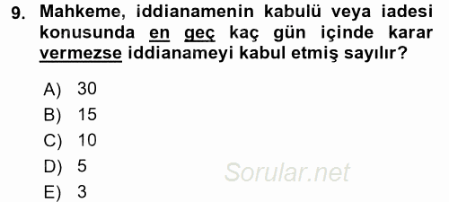 Ceza Muhakemesi Hukuku 2017 - 2018 3 Ders Sınavı 9.Soru