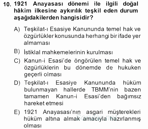 Temel İnsan Hakları Bilgisi 2 2013 - 2014 Tek Ders Sınavı 10.Soru
