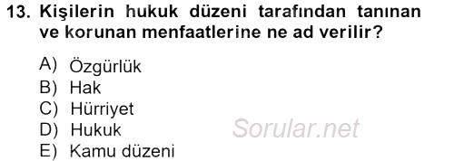 Temel İnsan Hakları Bilgisi 2 2013 - 2014 Tek Ders Sınavı 13.Soru