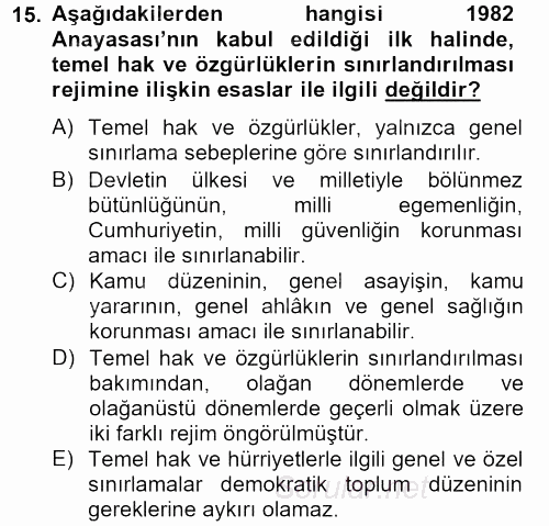 Temel İnsan Hakları Bilgisi 2 2013 - 2014 Tek Ders Sınavı 15.Soru
