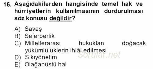 Temel İnsan Hakları Bilgisi 2 2013 - 2014 Tek Ders Sınavı 16.Soru