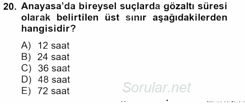 Temel İnsan Hakları Bilgisi 2 2013 - 2014 Tek Ders Sınavı 20.Soru