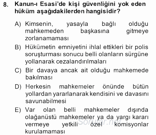 Temel İnsan Hakları Bilgisi 2 2013 - 2014 Tek Ders Sınavı 8.Soru