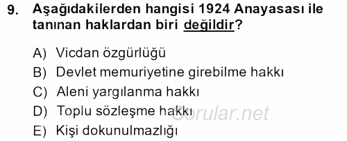 Temel İnsan Hakları Bilgisi 2 2013 - 2014 Tek Ders Sınavı 9.Soru