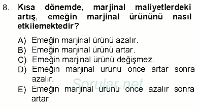 İktisada Giriş 1 2012 - 2013 Dönem Sonu Sınavı 8.Soru