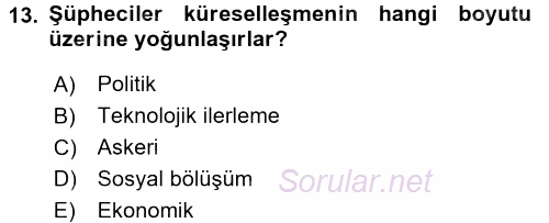 Sosyal Politika 2017 - 2018 Dönem Sonu Sınavı 13.Soru