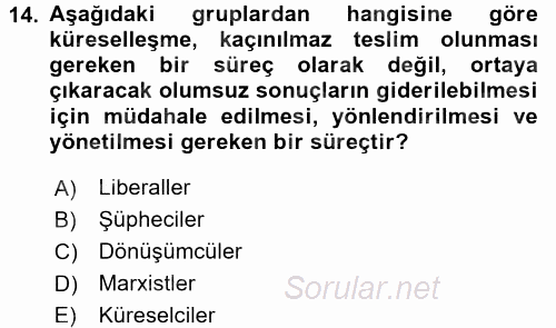 Sosyal Politika 2017 - 2018 Dönem Sonu Sınavı 14.Soru