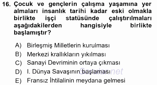 Sosyal Politika 2017 - 2018 Dönem Sonu Sınavı 16.Soru