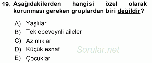 Sosyal Politika 2017 - 2018 Dönem Sonu Sınavı 19.Soru