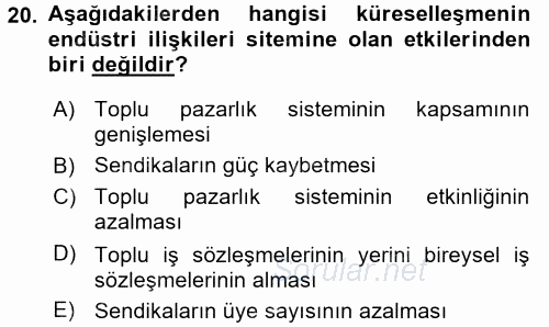 Sosyal Politika 2017 - 2018 Dönem Sonu Sınavı 20.Soru