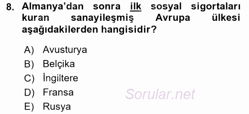 Sosyal Politika 2017 - 2018 Dönem Sonu Sınavı 8.Soru