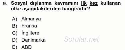 Sosyal Politika 2017 - 2018 Dönem Sonu Sınavı 9.Soru