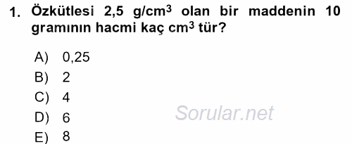 Okulöncesinde Fen Eğitimi 2017 - 2018 Ara Sınavı 1.Soru