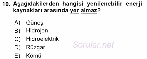 Okulöncesinde Fen Eğitimi 2017 - 2018 Ara Sınavı 10.Soru