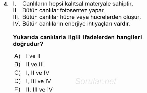 Okulöncesinde Fen Eğitimi 2017 - 2018 Ara Sınavı 4.Soru