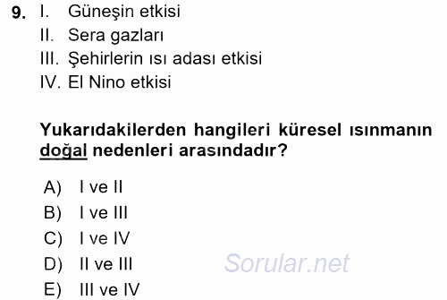 Okulöncesinde Fen Eğitimi 2017 - 2018 Ara Sınavı 9.Soru
