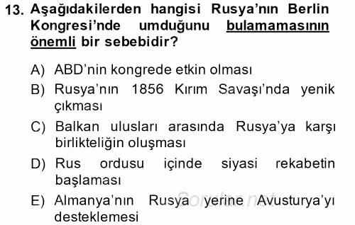 Osmanlı Tarihi (1876–1918) 2014 - 2015 Ara Sınavı 13.Soru