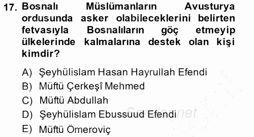 Osmanlı Tarihi (1876–1918) 2014 - 2015 Ara Sınavı 17.Soru