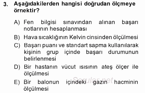 Ölçme Ve Değerlendirme 2014 - 2015 Tek Ders Sınavı 3.Soru