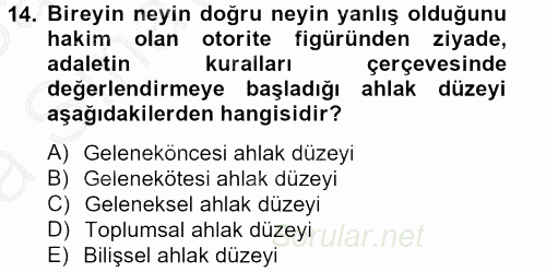Birey ve Davranış 2012 - 2013 Ara Sınavı 14.Soru