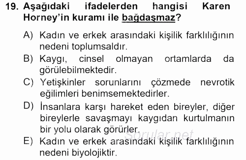 Birey ve Davranış 2012 - 2013 Ara Sınavı 19.Soru