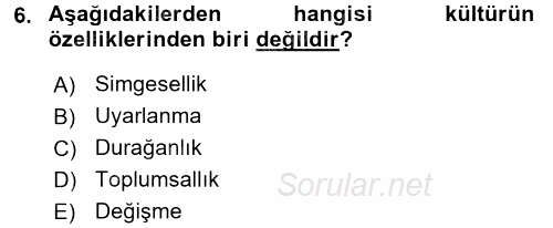 Antropoloji 2016 - 2017 Ara Sınavı 6.Soru