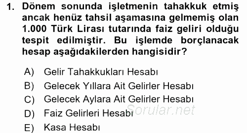 Envanter ve Bilanço 2016 - 2017 3 Ders Sınavı 1.Soru