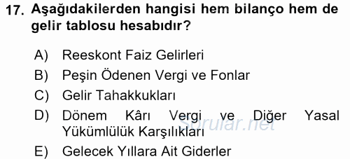 Envanter ve Bilanço 2016 - 2017 3 Ders Sınavı 17.Soru