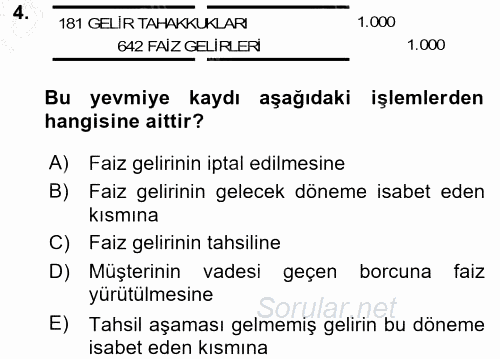 Envanter ve Bilanço 2016 - 2017 3 Ders Sınavı 4.Soru