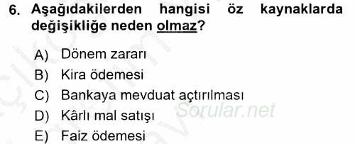 Envanter ve Bilanço 2016 - 2017 3 Ders Sınavı 6.Soru