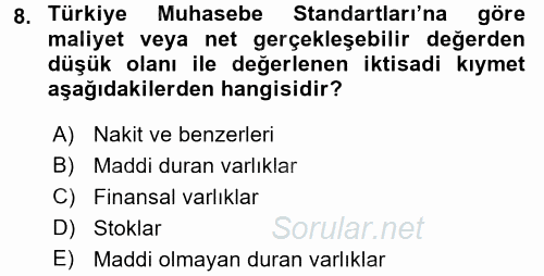 Envanter ve Bilanço 2016 - 2017 3 Ders Sınavı 8.Soru