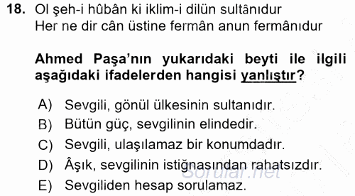 Eski Türk Edebiyatına Giriş: Biçim ve Ölçü 2015 - 2016 Ara Sınavı 18.Soru