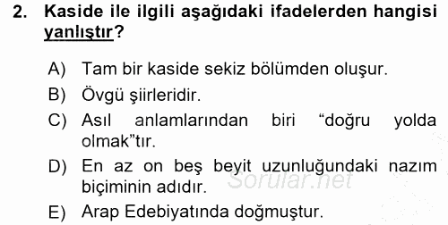 Eski Türk Edebiyatına Giriş: Biçim ve Ölçü 2015 - 2016 Ara Sınavı 2.Soru