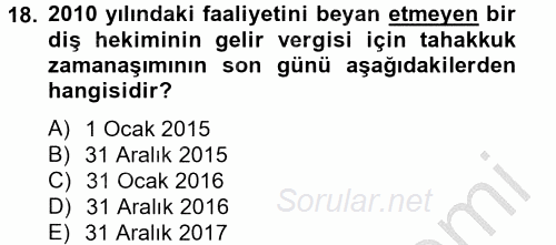 Vergi Usul Hukuku 2012 - 2013 Ara Sınavı 18.Soru