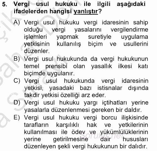 Vergi Usul Hukuku 2012 - 2013 Ara Sınavı 5.Soru