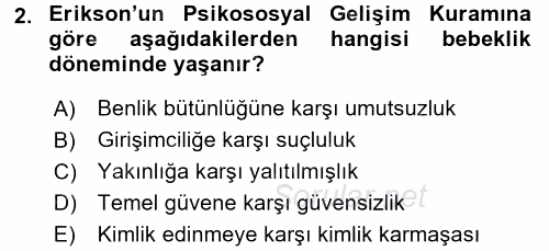 Hasta Çocukların Gelişimi Ve Eğitimi 2015 - 2016 Dönem Sonu Sınavı 2.Soru