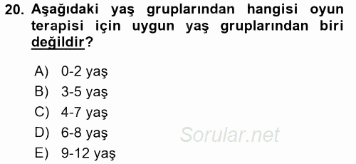 Hasta Çocukların Gelişimi Ve Eğitimi 2015 - 2016 Dönem Sonu Sınavı 20.Soru