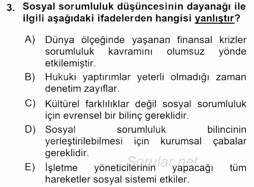 İşletmelerde Sosyal Sorumluluk Ve Etik 2016 - 2017 Ara Sınavı 3.Soru