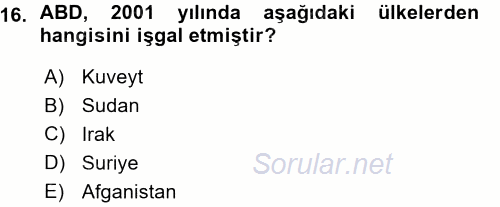 Amerikan Dış Politikası 2015 - 2016 Ara Sınavı 16.Soru