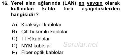 Radyo ve Televizyonda Ölçü Bakım 2017 - 2018 Ara Sınavı 16.Soru