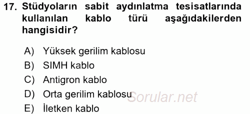 Radyo ve Televizyonda Ölçü Bakım 2017 - 2018 Ara Sınavı 17.Soru